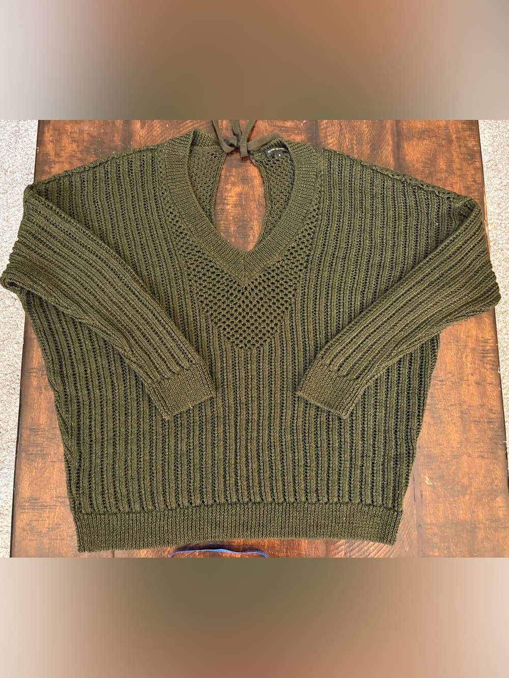 River Island Moss Green Woven V Back Sweater in Size 8